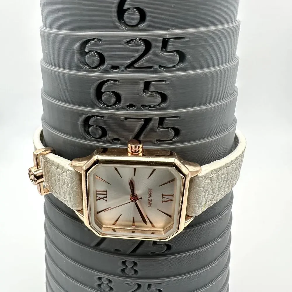 Nine West Women's Rose Gold-Tone Quartz Watch White Leather Strap